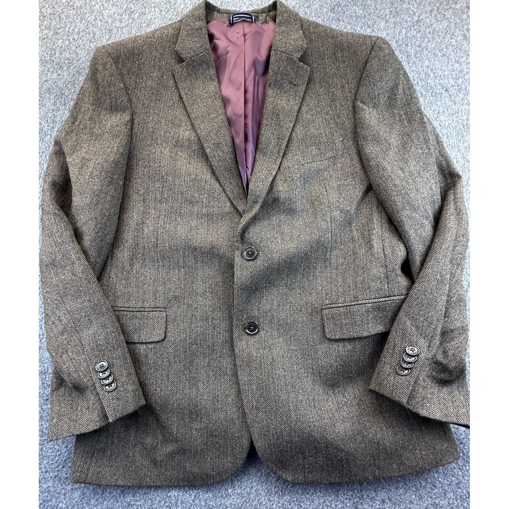 Tommy‎ Hilfiger Blazer Men 40 Brown Herringbone Tweed Lined Jacket Sports Coat